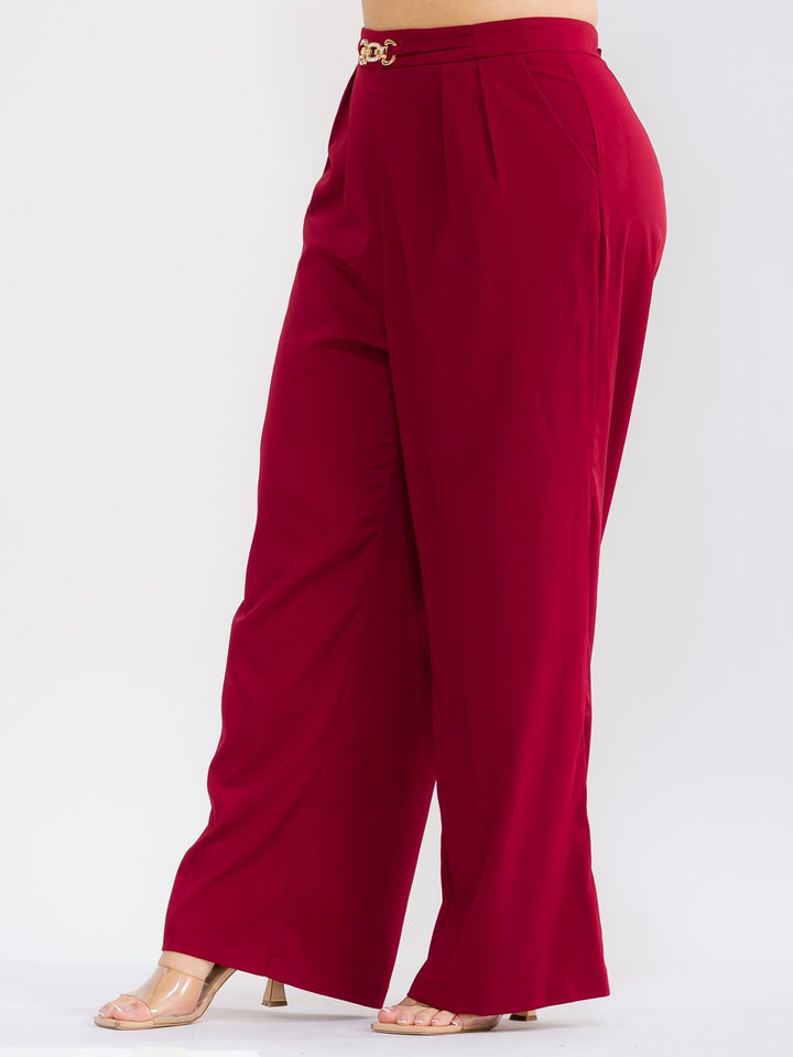 PLUS SIZE ZIPPER CLOSURE POCKETS WIDE LEG SOLID PANTS