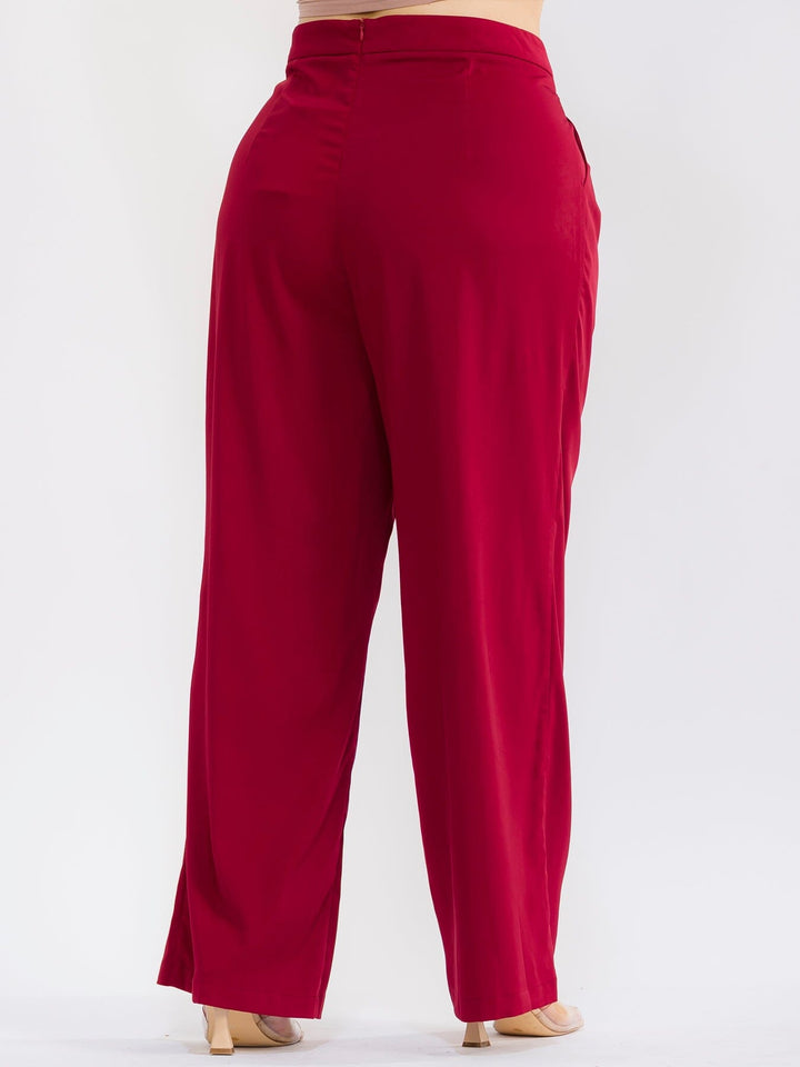 PLUS SIZE ZIPPER CLOSURE POCKETS WIDE LEG SOLID PANTS
