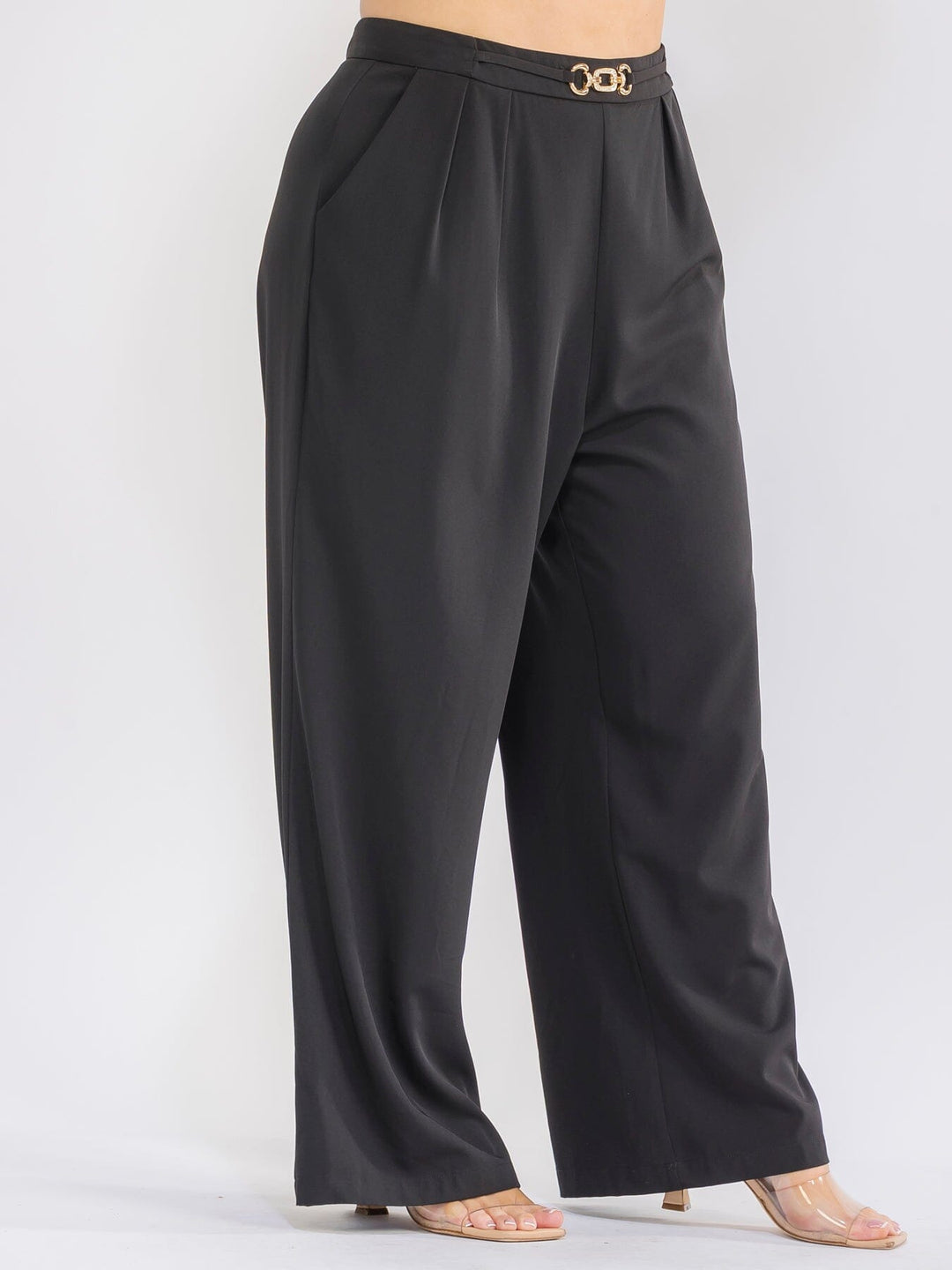 PLUS SIZE ZIPPER CLOSURE POCKETS WIDE LEG SOLID PANTS