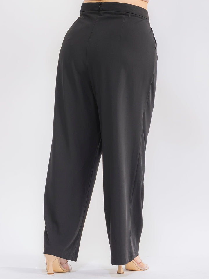 PLUS SIZE ZIPPER CLOSURE POCKETS WIDE LEG SOLID PANTS