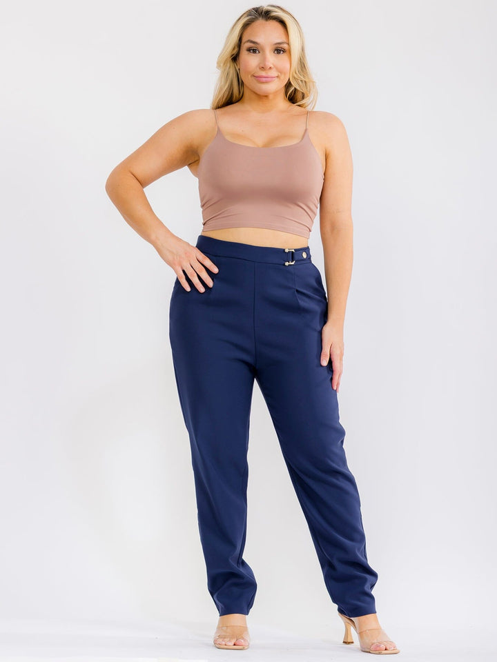 PLUS SIZE ZIP UP POCKETS STRAIGHT LEG SOLID PANTS