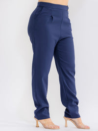 PLUS SIZE ZIP UP POCKETS STRAIGHT LEG SOLID PANTS