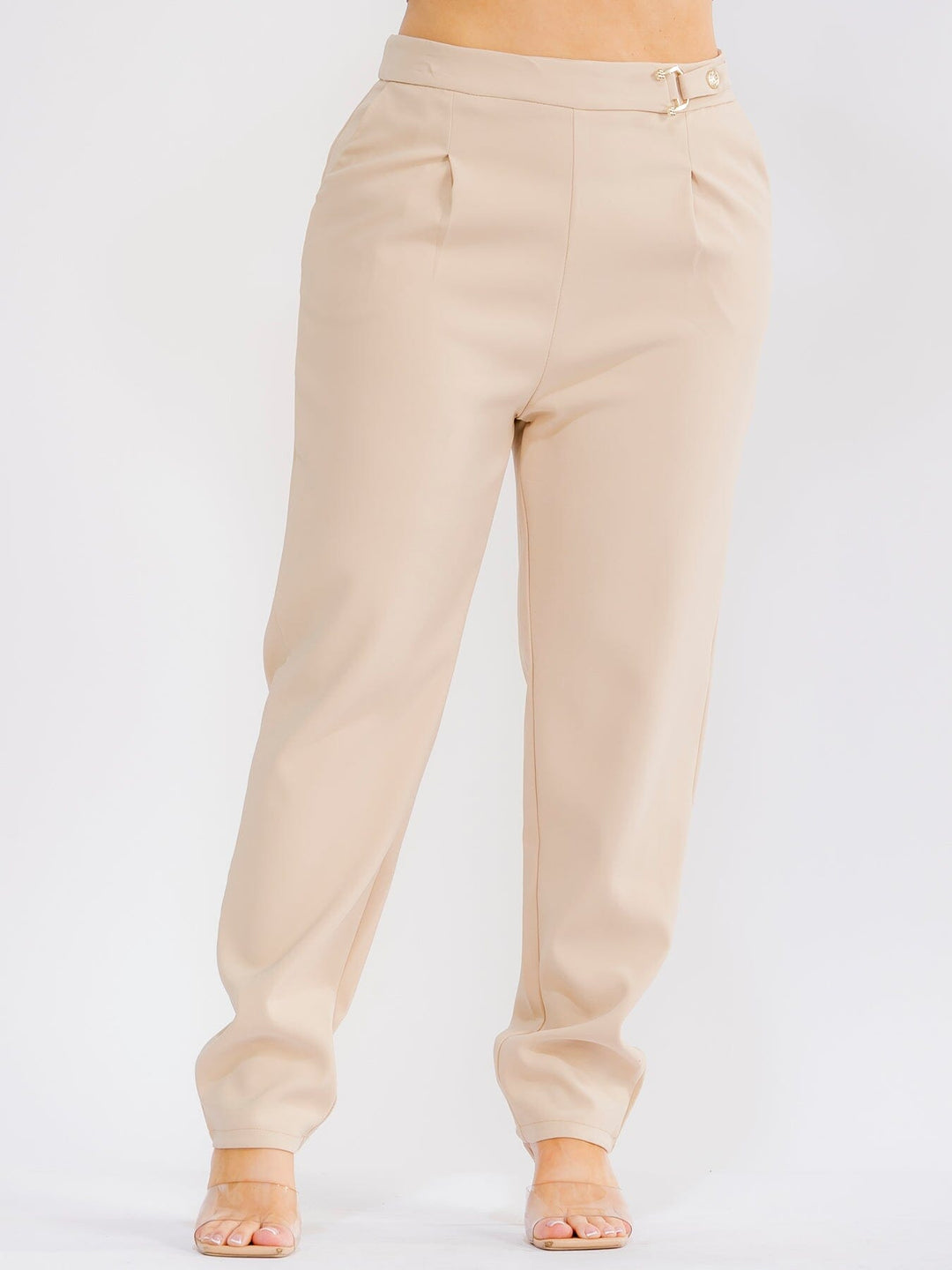 PLUS SIZE ZIP UP POCKETS STRAIGHT LEG SOLID PANTS