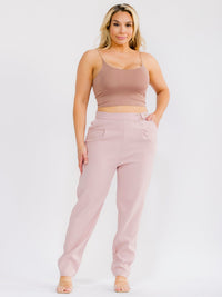 PLUS SIZE ZIP UP POCKETS STRAIGHT LEG SOLID PANTS
