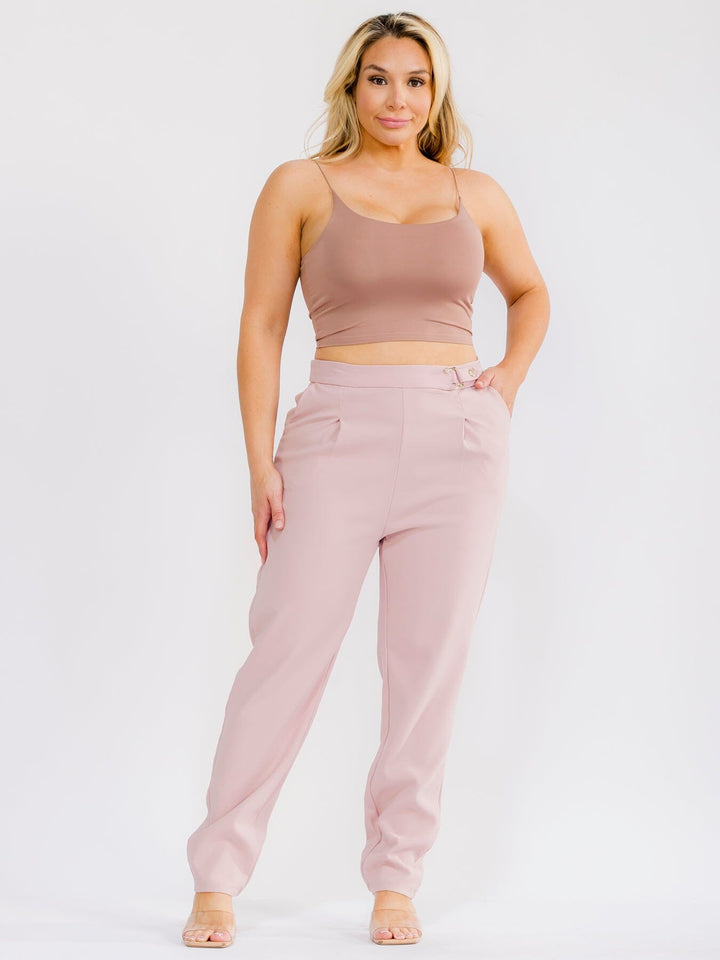 PLUS SIZE ZIP UP POCKETS STRAIGHT LEG SOLID PANTS