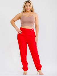 PLUS SIZE ZIP UP POCKETS STRAIGHT LEG SOLID PANTS