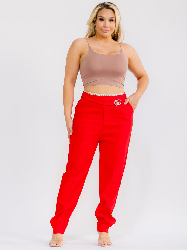 PLUS SIZE ELASTIC WAIST POCKETS STRAIGHT LEG SOLID PANTS