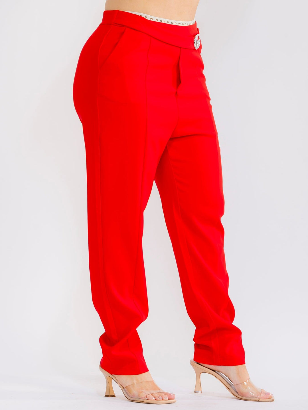 PLUS SIZE ELASTIC WAIST POCKETS STRAIGHT LEG SOLID PANTS