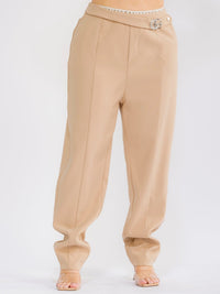 PLUS SIZE ELASTIC WAIST POCKETS STRAIGHT LEG SOLID PANTS