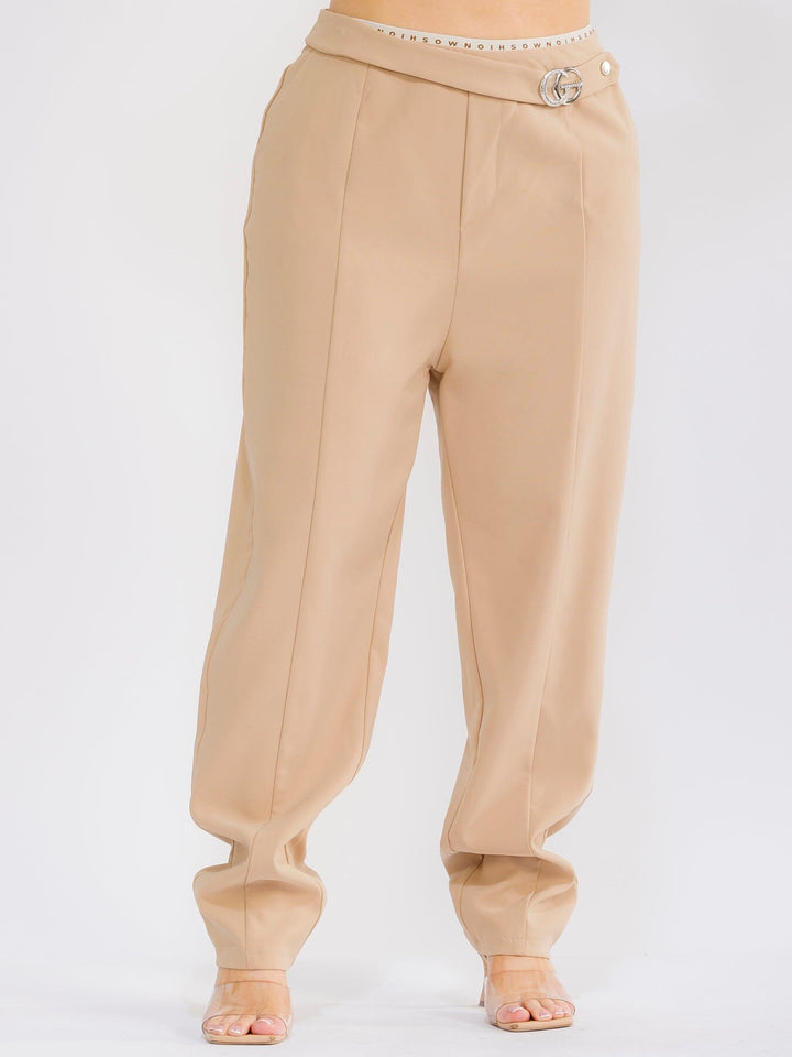 PLUS SIZE ELASTIC WAIST POCKETS STRAIGHT LEG SOLID PANTS