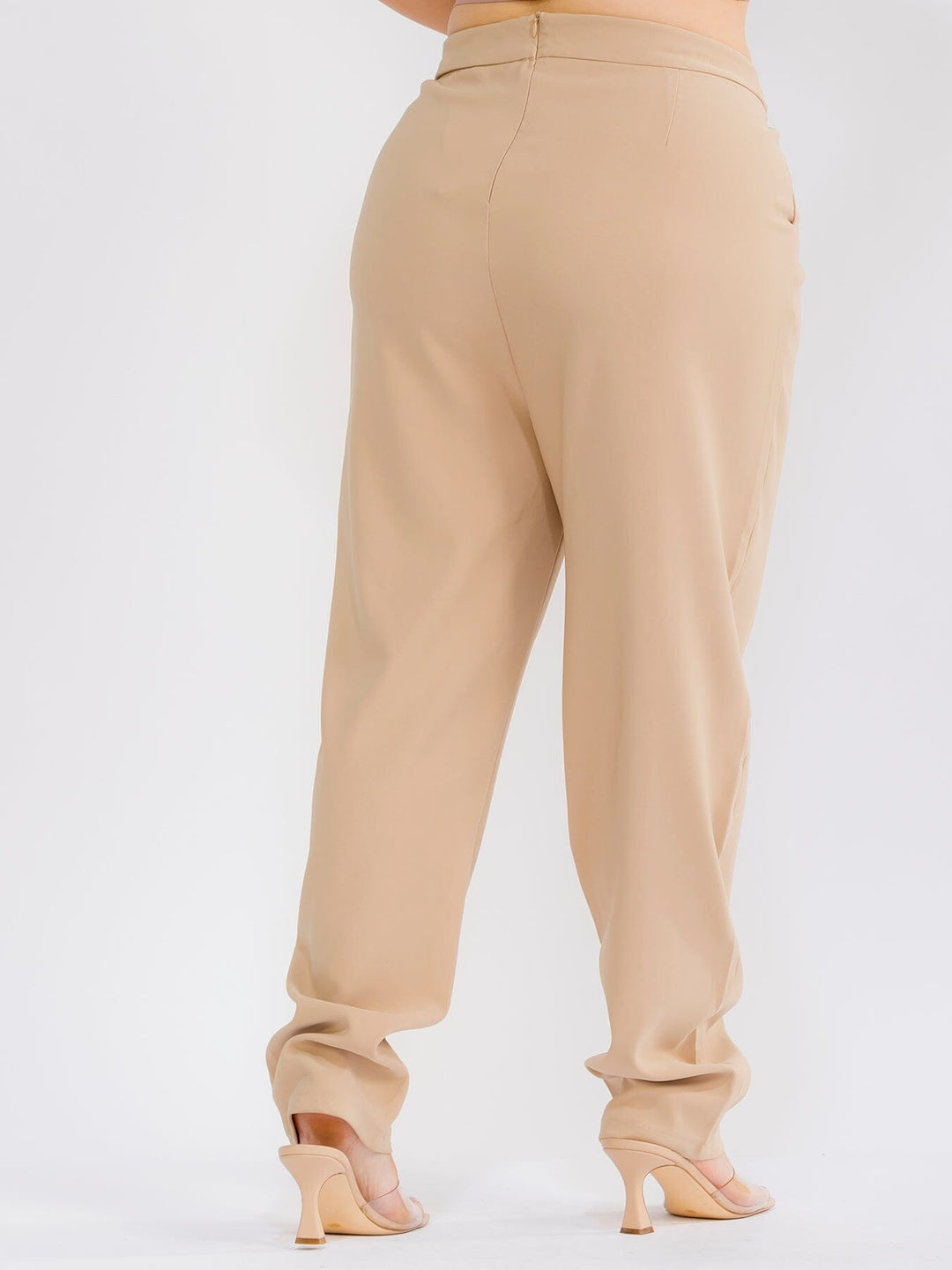 PLUS SIZE ELASTIC WAIST POCKETS STRAIGHT LEG SOLID PANTS