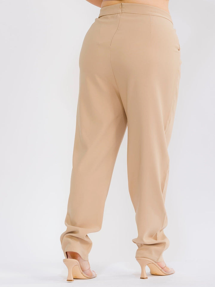 PLUS SIZE ELASTIC WAIST POCKETS STRAIGHT LEG SOLID PANTS
