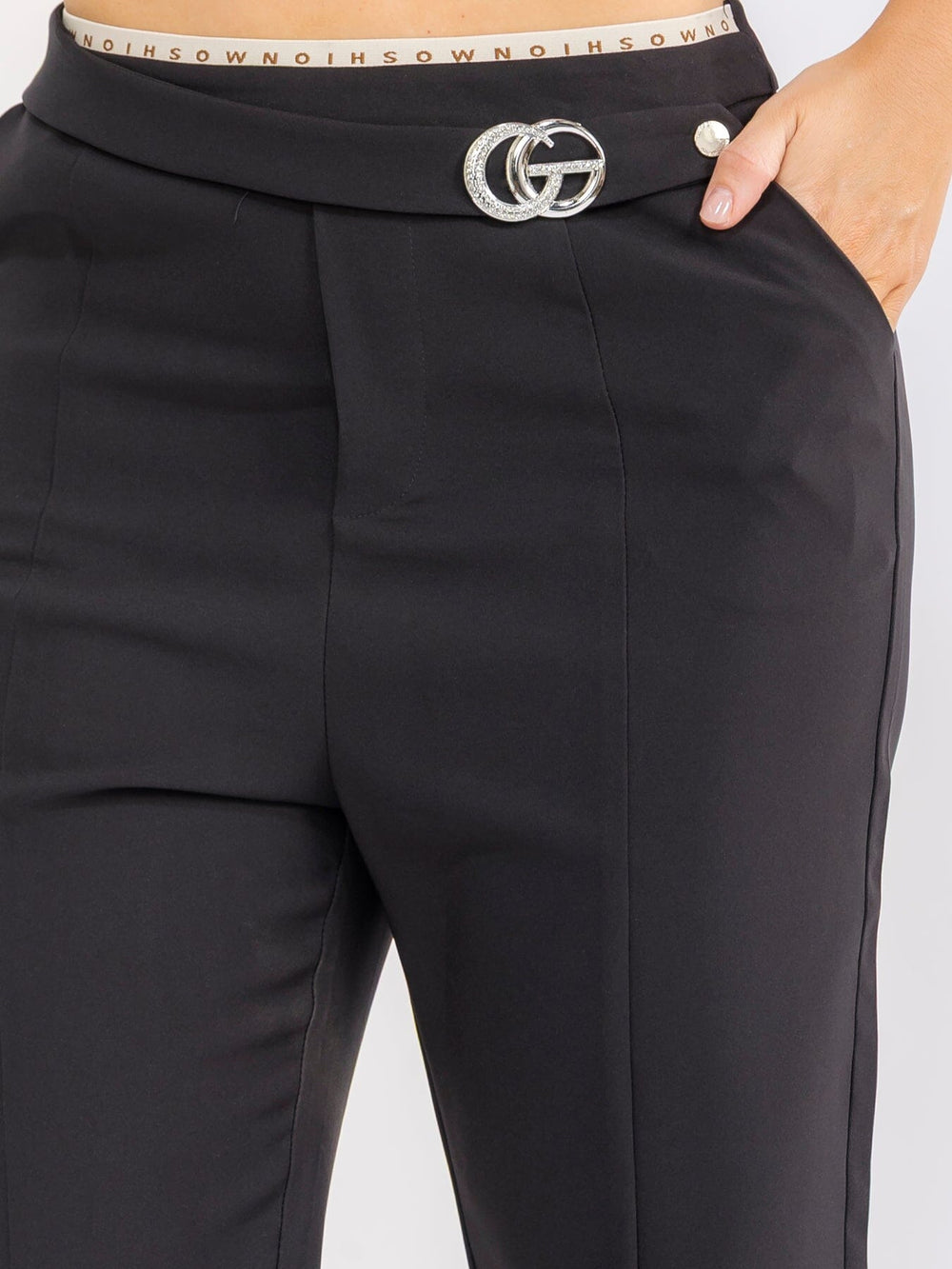PLUS SIZE ELASTIC WAIST POCKETS STRAIGHT LEG SOLID PANTS