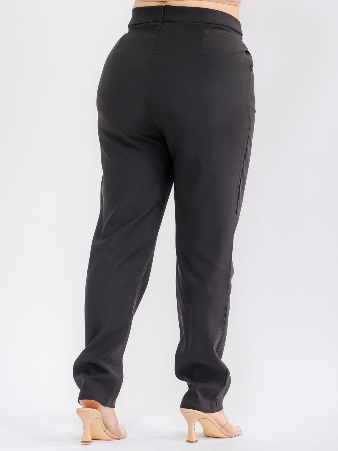 PLUS SIZE ELASTIC WAIST POCKETS STRAIGHT LEG SOLID PANTS