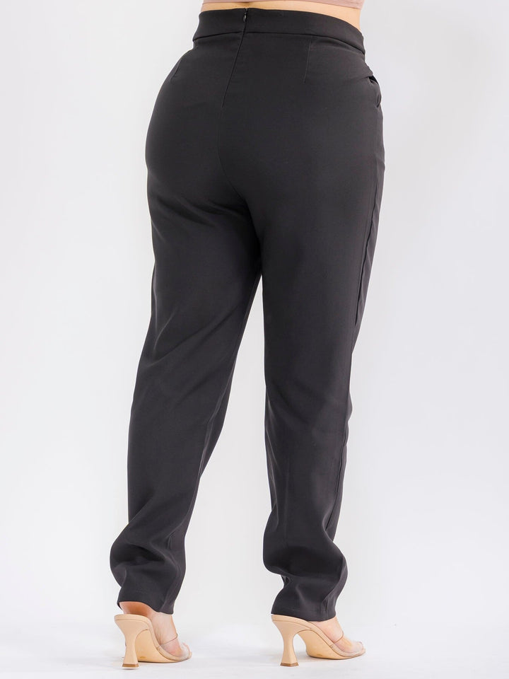 PLUS SIZE ELASTIC WAIST POCKETS STRAIGHT LEG SOLID PANTS