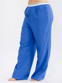 PLUS SIZE BUTTON CLOSURE ELASTIC WAISTBAND POCKETS WIDE LEG SOLID PANTS