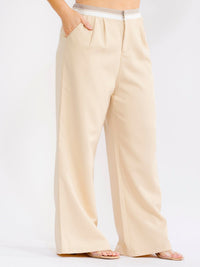 PLUS SIZE BUTTON CLOSURE ELASTIC WAISTBAND POCKETS WIDE LEG SOLID PANTS