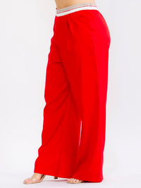 PLUS SIZE BUTTON CLOSURE ELASTIC WAISTBAND POCKETS WIDE LEG SOLID PANTS