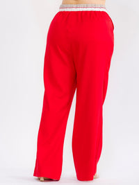 PLUS SIZE BUTTON CLOSURE ELASTIC WAISTBAND POCKETS WIDE LEG SOLID PANTS