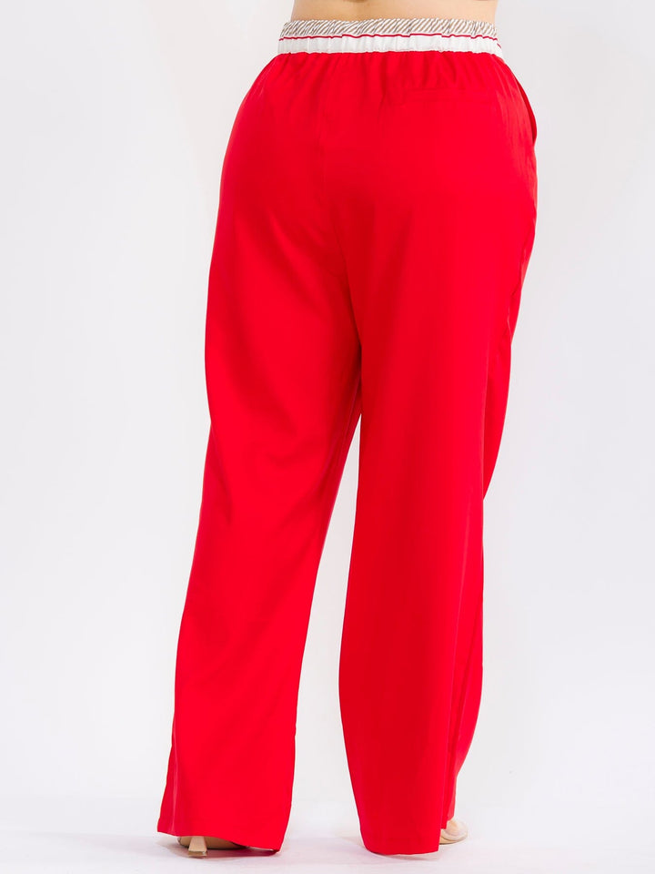 PLUS SIZE BUTTON CLOSURE ELASTIC WAISTBAND POCKETS WIDE LEG SOLID PANTS