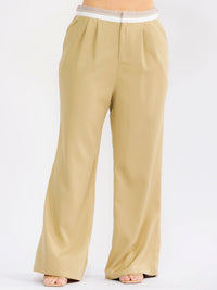 PLUS SIZE BUTTON CLOSURE ELASTIC WAISTBAND POCKETS WIDE LEG SOLID PANTS