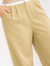 PLUS SIZE BUTTON CLOSURE ELASTIC WAISTBAND POCKETS WIDE LEG SOLID PANTS