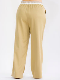PLUS SIZE BUTTON CLOSURE ELASTIC WAISTBAND POCKETS WIDE LEG SOLID PANTS