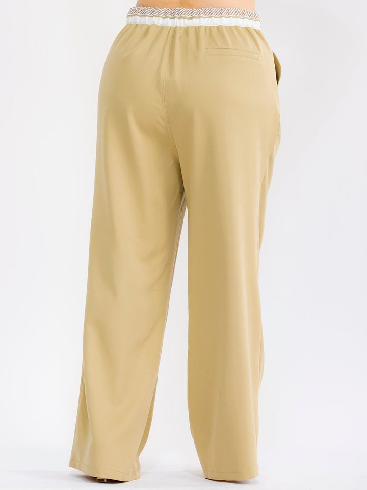 PLUS SIZE BUTTON CLOSURE ELASTIC WAISTBAND POCKETS WIDE LEG SOLID PANTS