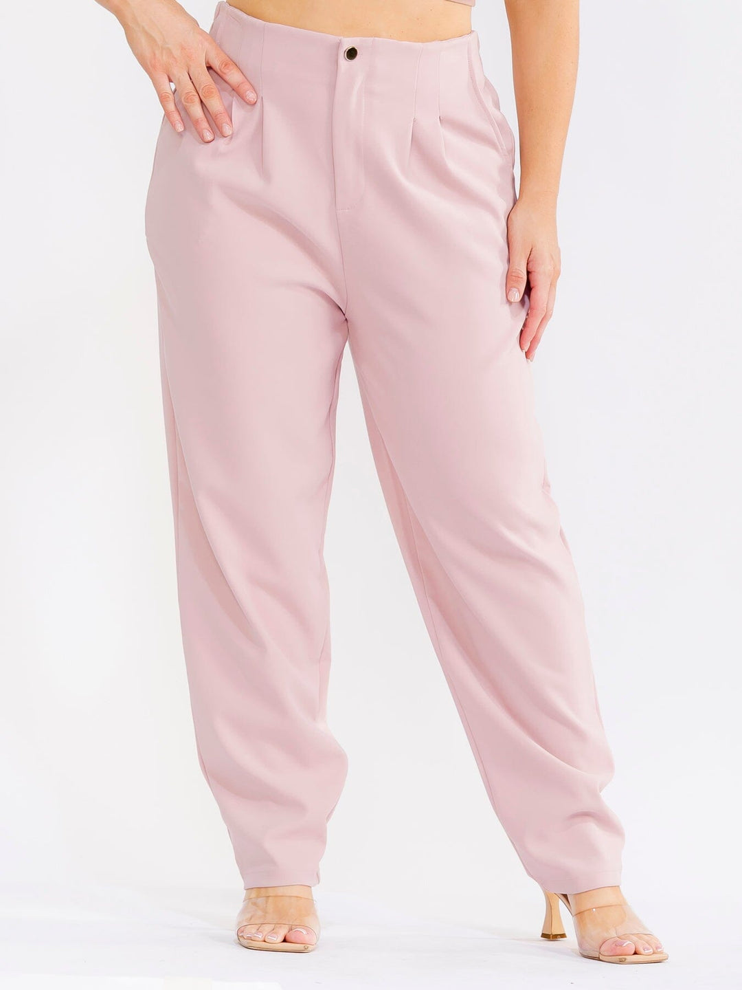 PLUS SIZE BUTTON CLOSURE ELASTIC WAISTBAND POCKETS STRAIGHT LEG SOLID PANTS