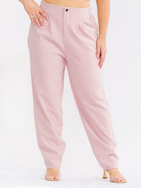 PLUS SIZE BUTTON CLOSURE ELASTIC WAISTBAND POCKETS STRAIGHT LEG SOLID PANTS
