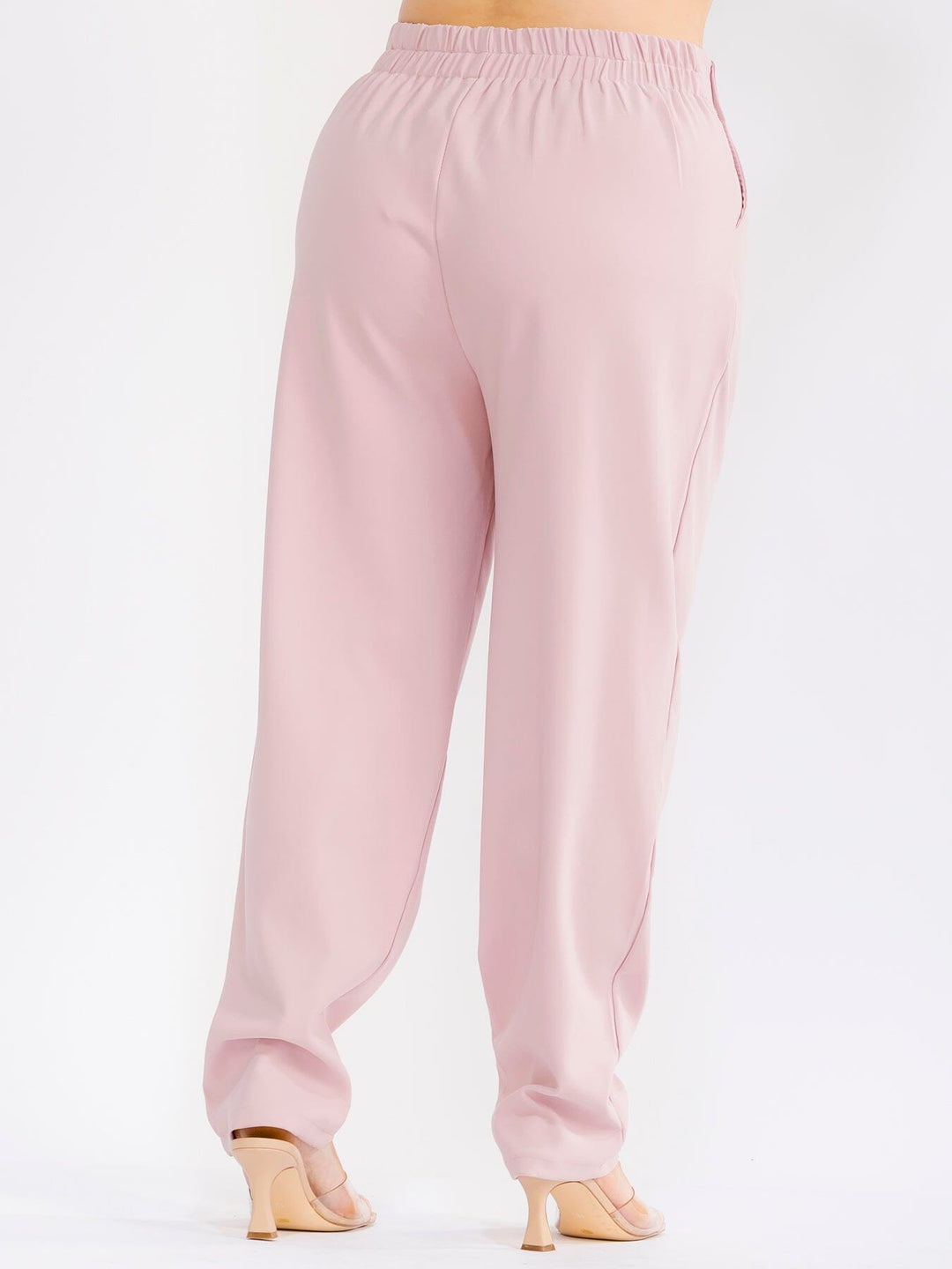 PLUS SIZE BUTTON CLOSURE ELASTIC WAISTBAND POCKETS STRAIGHT LEG SOLID PANTS