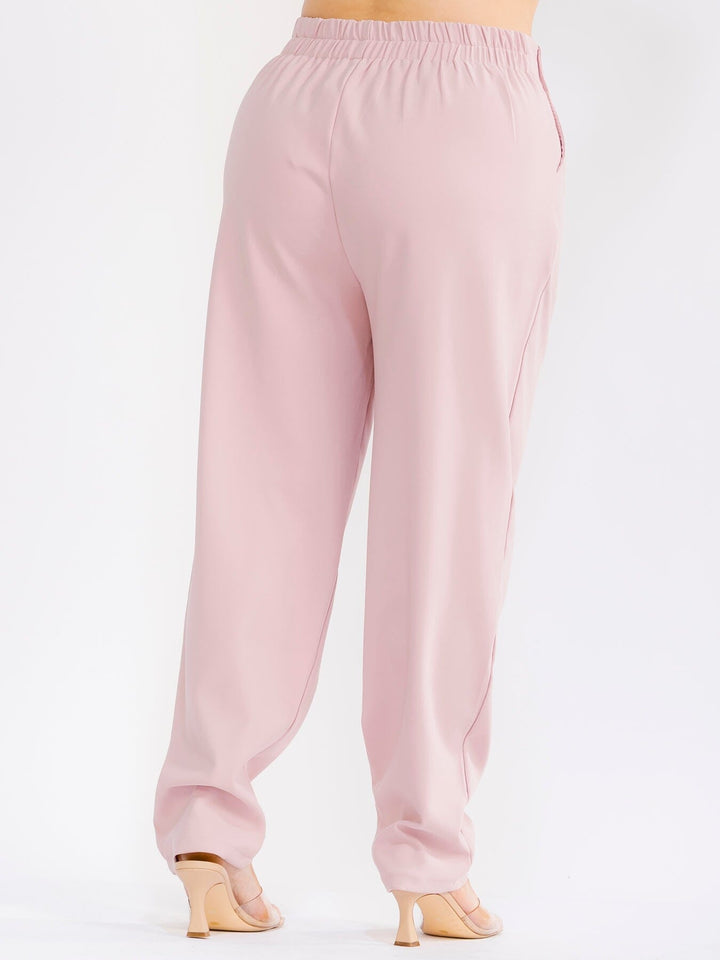 PLUS SIZE BUTTON CLOSURE ELASTIC WAISTBAND POCKETS STRAIGHT LEG SOLID PANTS
