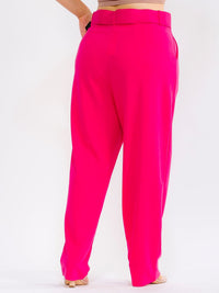 PLUS SIZE BUTTON CLOSURE POCKETS BELTED STRAIGHT LEG SOLID PANTS