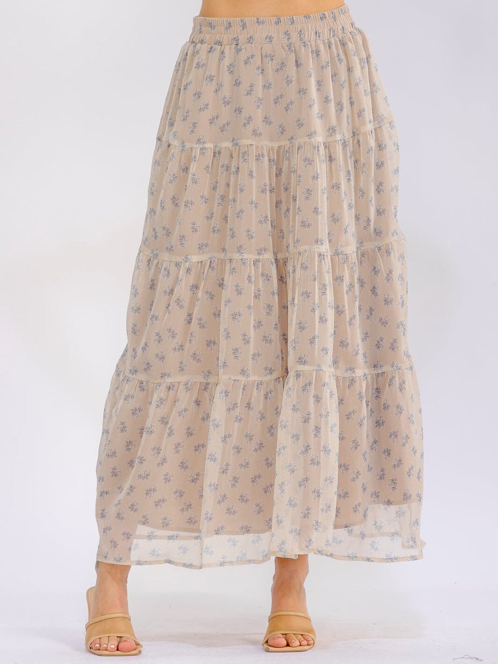 WOMEN'S ELASTIC WAIST TIERED FLORAL MAXI SKIRT