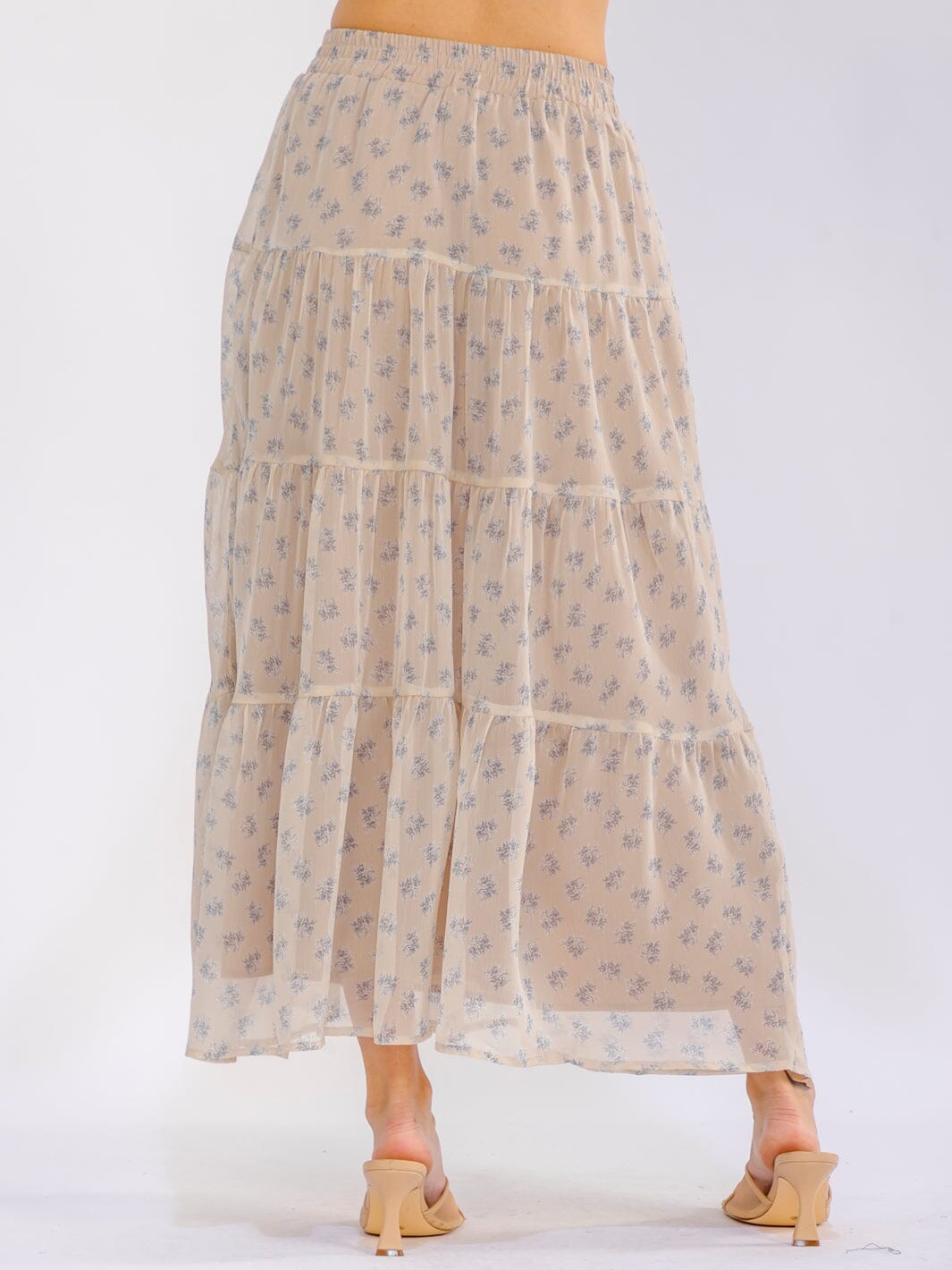 WOMEN'S ELASTIC WAIST TIERED FLORAL MAXI SKIRT