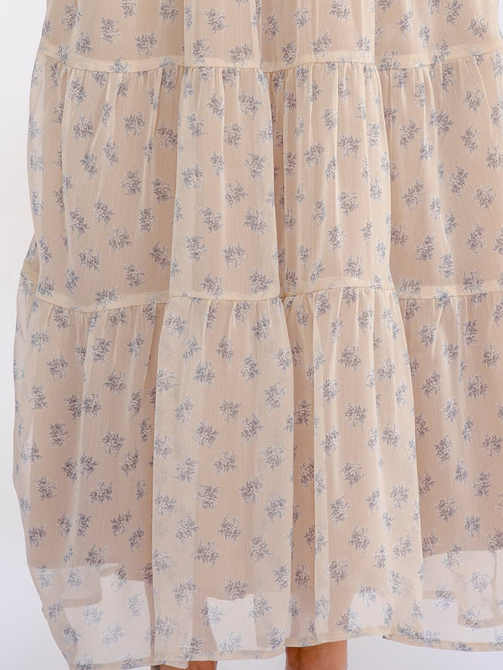 WOMEN'S ELASTIC WAIST TIERED FLORAL MAXI SKIRT