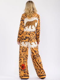 WOMEN'S LONG SLEEVE BLOUSE & ELASTIC WAIST WIDE LEG PANTS ANIMAL PRINT 2PC. SET