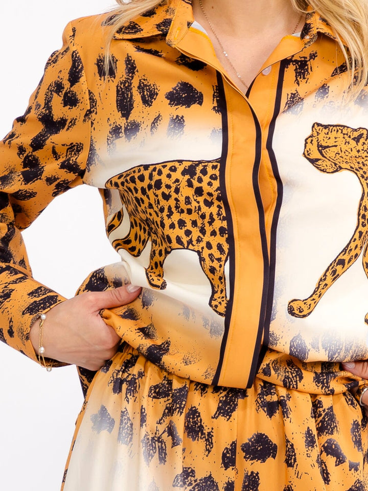 WOMEN'S LONG SLEEVE BLOUSE & ELASTIC WAIST WIDE LEG PANTS ANIMAL PRINT 2PC. SET
