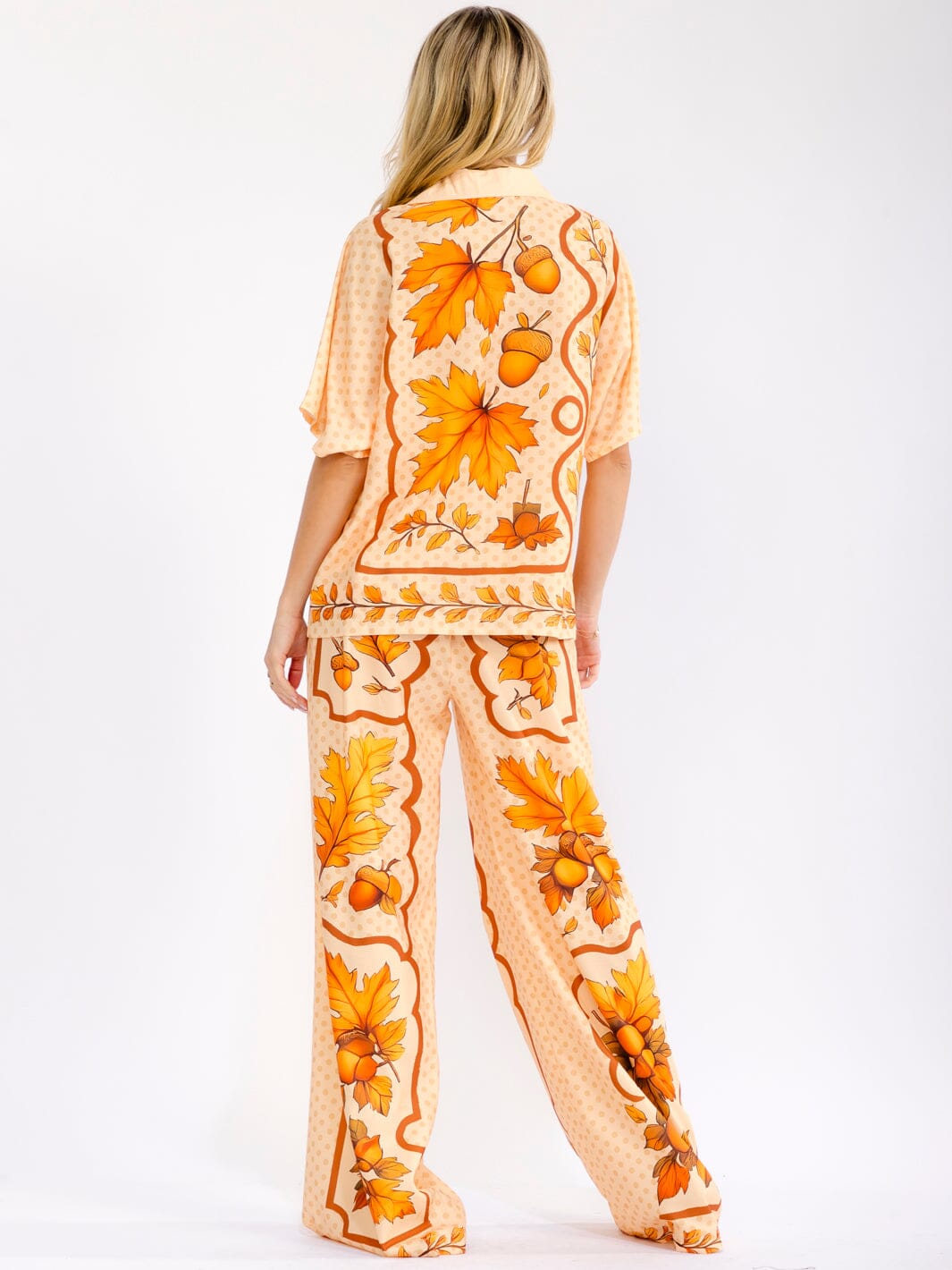 WOMEN'S SHORT SLEEVE BLOUSE & ELASTIC WAIST WIDE LEG PANTS MULTI PRINT 2PC. SET