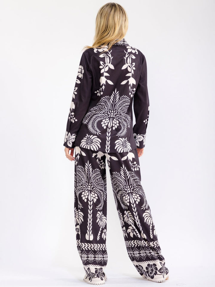 WOMEN'S LONG SLEEVE BLOUSE & ELASTIC WAIST WIDE LEG PANTS MULTI PRINT 2PC. SET