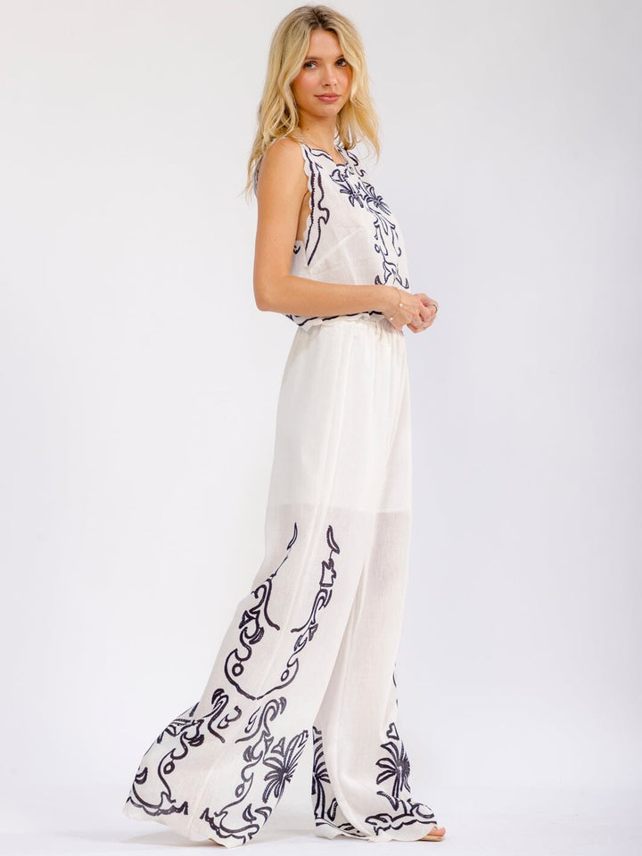 WOMEN'S SLEEVELESS TOP & ELASTIC WAIST WIDE LEG PANTS PRINTED 2PC. SET
