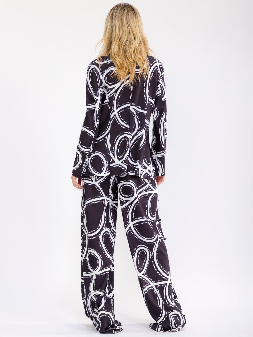 WOMEN'S LONG SLEEVE BLAZER & ELASTIC WAIST WIDE LEG PANTS MULTI PRINT 2PC. SET
