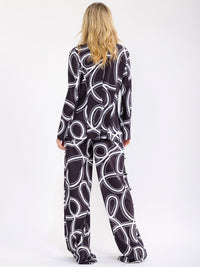 WOMEN'S LONG SLEEVE BLAZER & ELASTIC WAIST WIDE LEG PANTS MULTI PRINT 2PC. SET