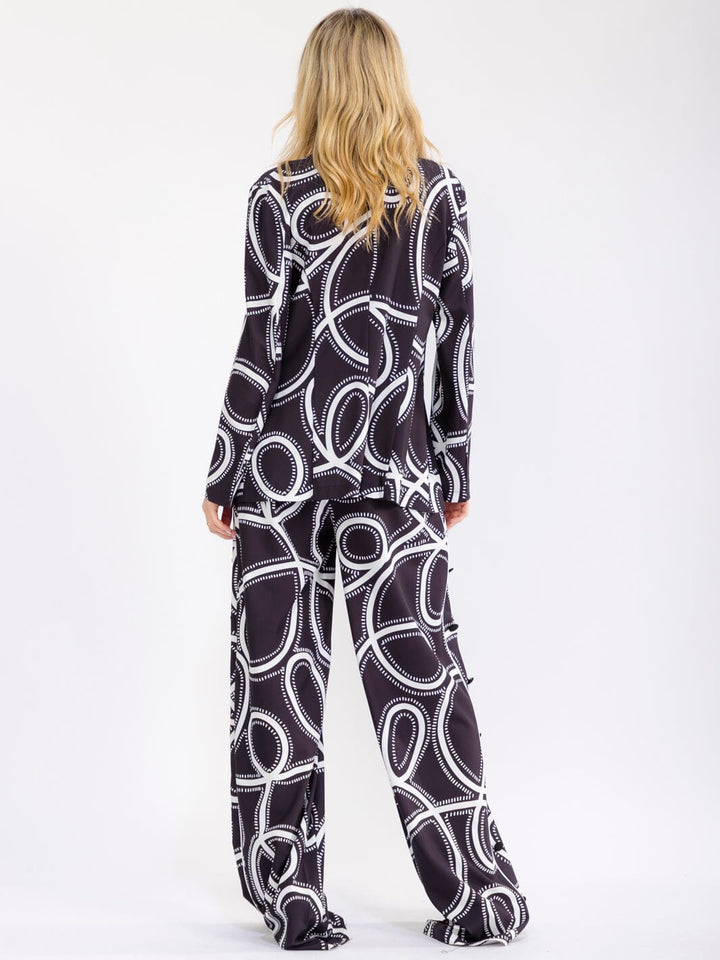 WOMEN'S LONG SLEEVE BLAZER & ELASTIC WAIST WIDE LEG PANTS MULTI PRINT 2PC. SET