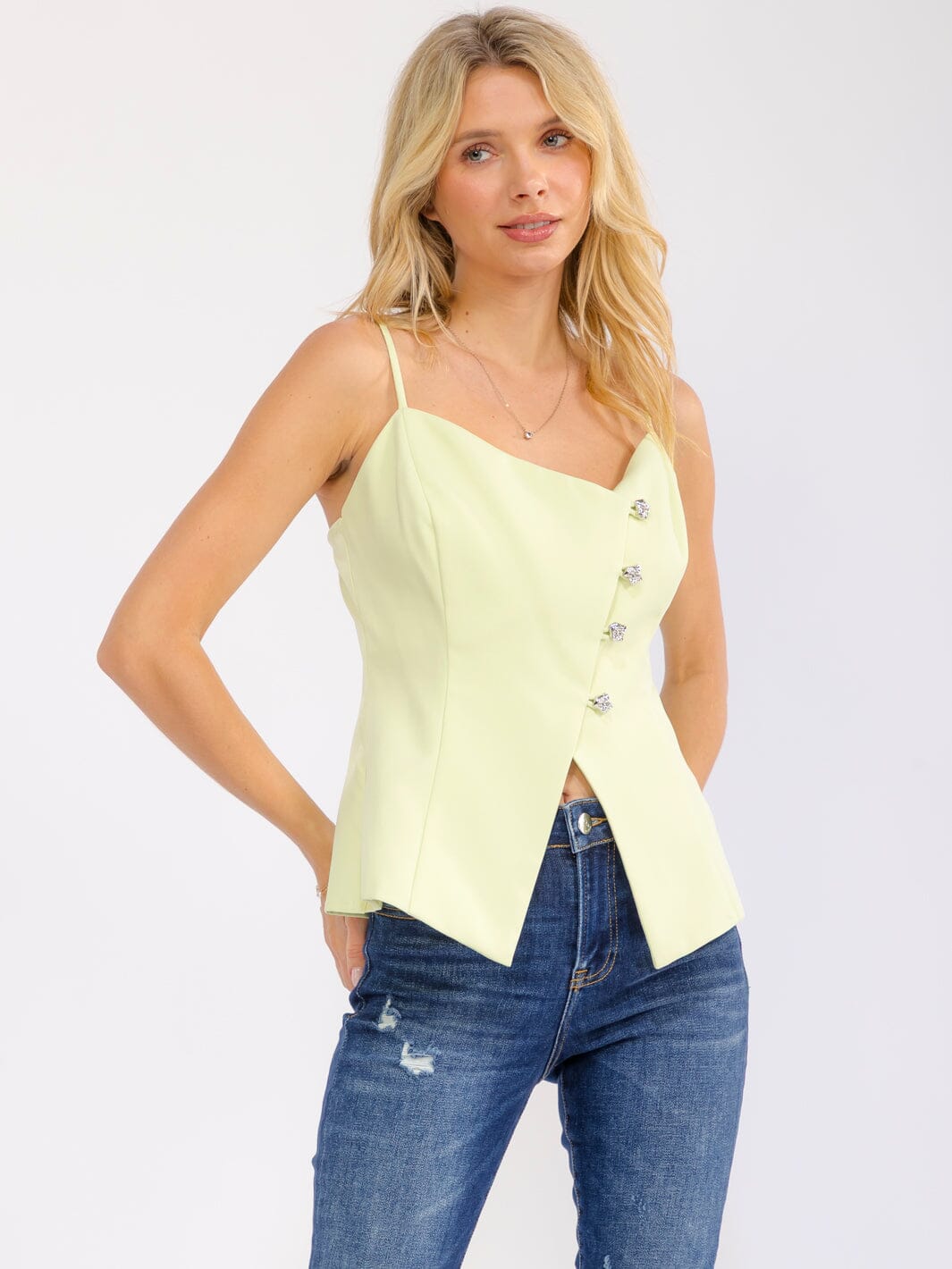 WOMEN'S SLEEVELESS BUTTON CLOSURE WRAP TANK TOP