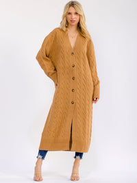 WOMEN'S LONG SLEEVE BUTTON UP CABLE RIBBED CARDIGAN