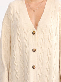 WOMEN'S LONG SLEEVE BUTTON UP CABLE RIBBED CARDIGAN