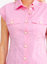WOMEN'S SHORT SLEEVE BUTTON UP FRONT POCKETS MINI DRESS
