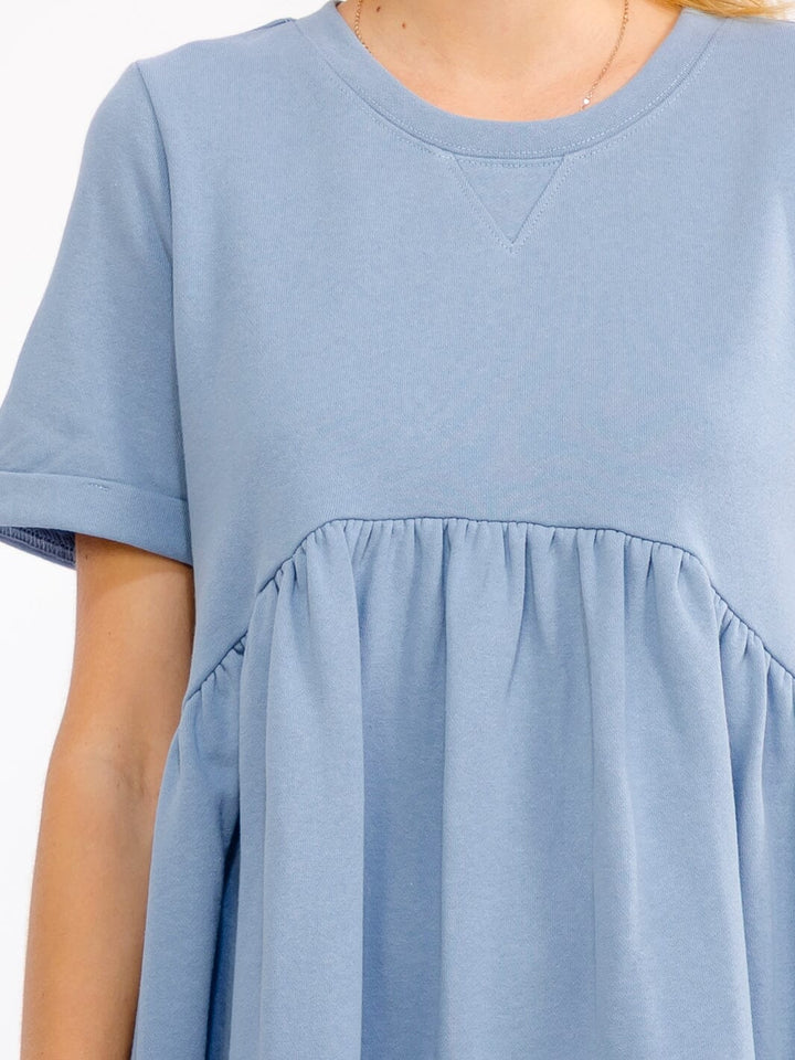 WOMEN'S SHORT SLEEVE FRONT POCKETS LOOSE FIT TIERED MINI DRESS