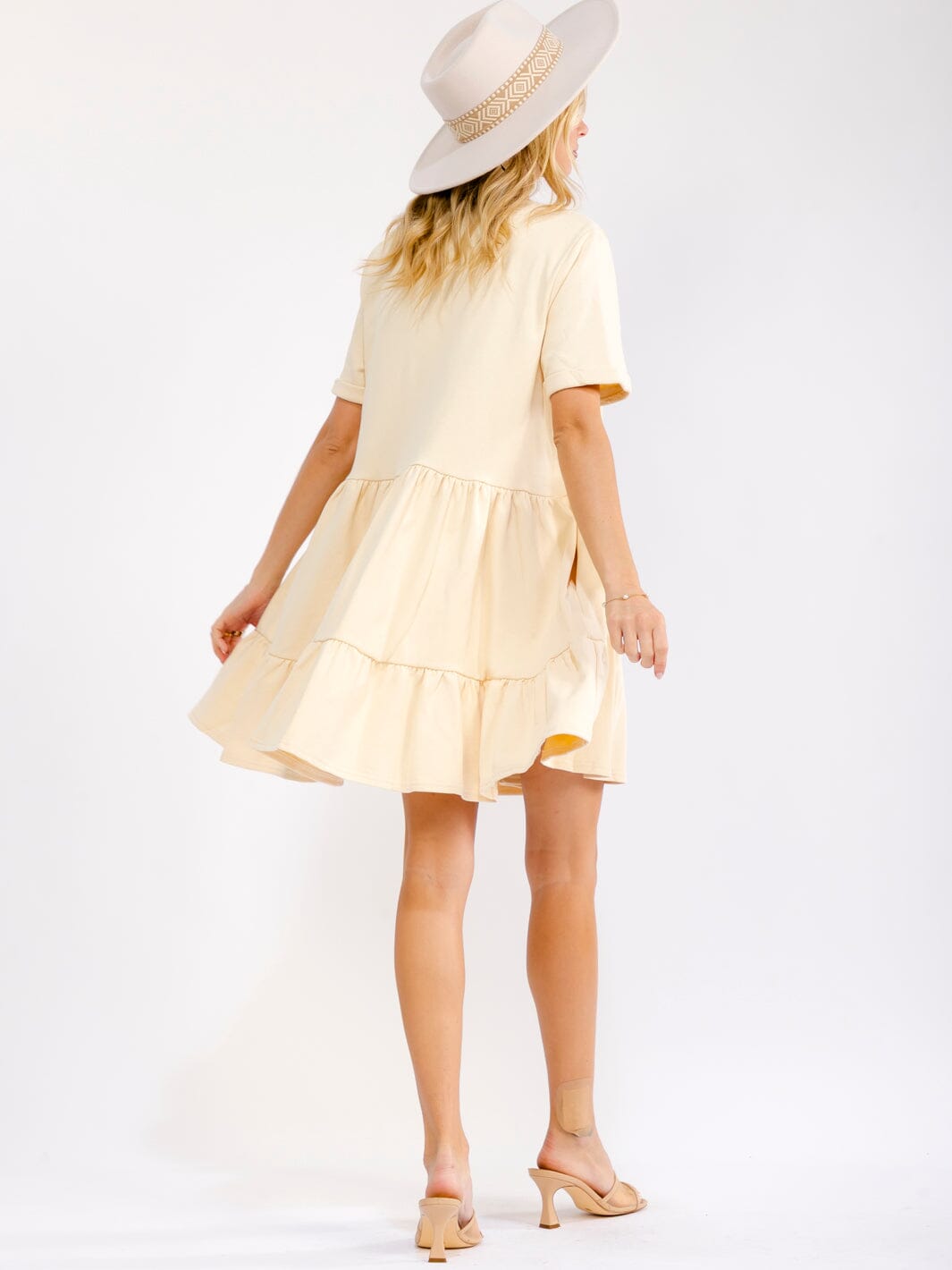 WOMEN'S SHORT SLEEVE FRONT POCKETS LOOSE FIT TIERED MINI DRESS